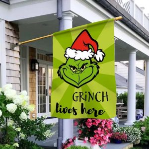 Christmas Xmas Grinch Lives Here Funny Flag 2