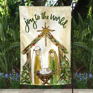 Joy To The World Nativity Christmas Flag 3