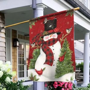 Happy Snowman And Birds Christmas Flag 2