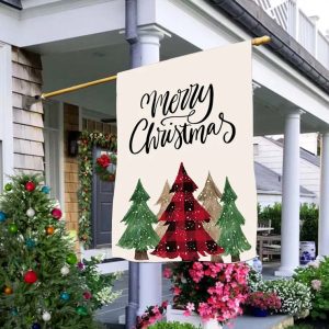 Merry Christmas Buffalo Plaid Checkered Xmas Tree Flag 2