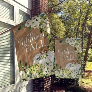 Welcome Fall Autumn Thanksgiving Floral Pumpkins Flag Welcome Fall Autumn Thanksgiving Floral Pumpkins Flag