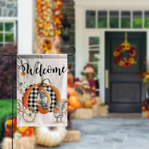 Welcome Autumn Pumpkin Gnomes Thanksgiving Flag 2