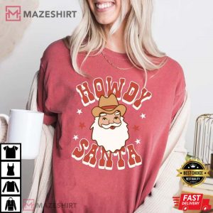 Retro Christmas Howdy Santa Comfort Colors T Shirt 3