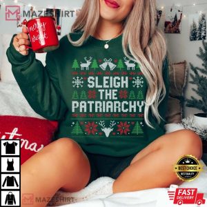 Sleigh The Patriarchy Feminist Christmas Xmas T Shirt 1