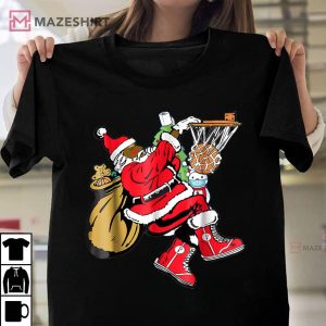 Black African American Santa Claus Basketball Christmas 2021 T Shirt 1
