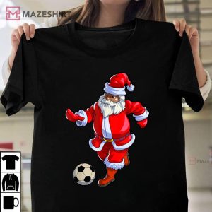 Black African American Santa Claus Soccer Afro Christmas T Shirt 1
