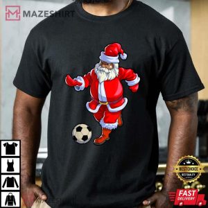Black African American Santa Claus Soccer Afro Christmas T Shirt 3