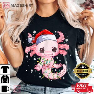 Christmas Axolotl Santa Hat Lights Japanese Cute Anime Xmas T Shirt 4