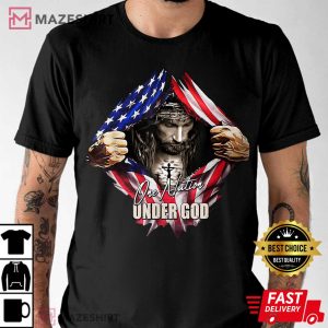 One Nation Under God Jesus Art US Flag Christian T Shirt 2
