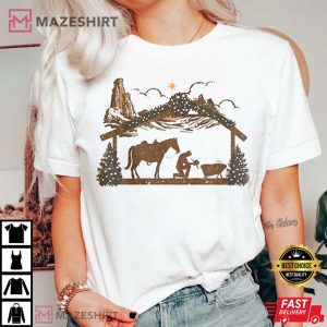 Praying Cowboy Manger Jesus Religious Western Christmas T Shirt 1