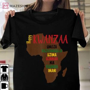 Happy Kwanzaa Africa Map 7 Principles Celebration Gift T Shirt 1