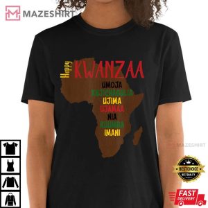 Happy Kwanzaa Africa Map 7 Principles Celebration Gift T Shirt 2
