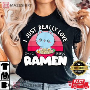Love Ramen Japanese Gift Anime Girls Manga Kawaii Cat T-Shirt