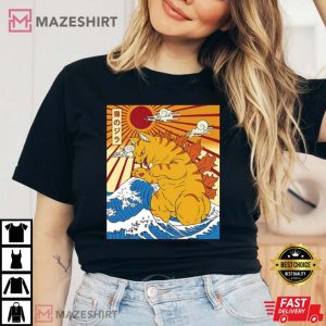 Japanese Catzilla Great Wave Of Kanagawa T Shirt 3