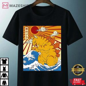 Japanese Catzilla Great Wave Of Kanagawa T Shirt 4