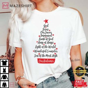 Names Of Jesus Christmas Tree Christian T Shirt 1