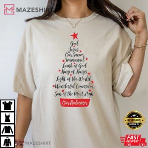 Names Of Jesus Christmas Tree Christian T Shirt 2