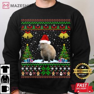 Capybara Christmas Xmas Lighting Santa Hat T Shirt 3