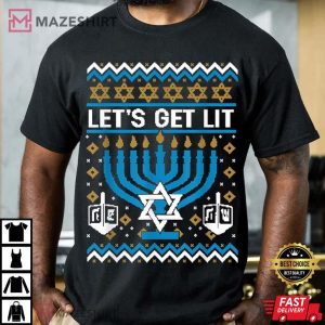 Ugly Hanukkah Lets Get Lit Menorah Pajama Family Matching T Shirt 3