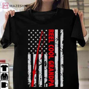 Reel Cool Grandpa Fishing American Flag T Shirt 1
