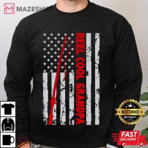 Reel Cool Grandpa Fishing American Flag T Shirt 3