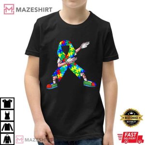 Autism Awareness At Kids Dabbing Puzzle T Shirt 2