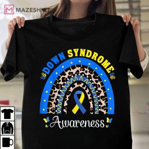 Down Syndrome Awareness Rainbow Blue Yellow Ribbon Leopard T Shirt 1