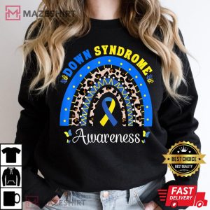 Down Syndrome Awareness Rainbow Blue Yellow Ribbon Leopard T Shirt 2