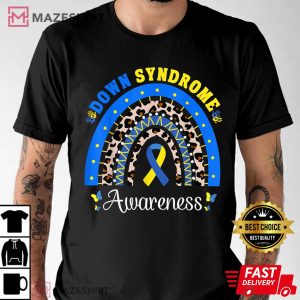 Down Syndrome Awareness Rainbow Blue Yellow Ribbon Leopard T Shirt 3