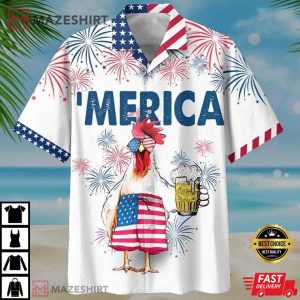 American Flag Rooster Drink Beer Hawaiian Shirt