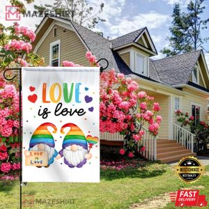 Gnome Love Is Love All Are Welcome Here Rainbow Pride LGBTQ Flag 3