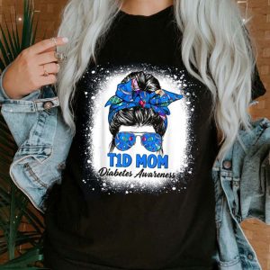 Bleached Messy Bun T1D Mom Diabetes Awareness Ribbon T Shirt 1