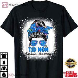 Bleached Messy Bun T1D Mom Diabetes Awareness Ribbon T Shirt 4