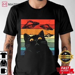 Funny Cat Galaxy Cat Spaceship Alien Cat UFO T Shirt 1