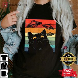 Funny Cat Galaxy Cat Spaceship Alien Cat UFO T Shirt 3