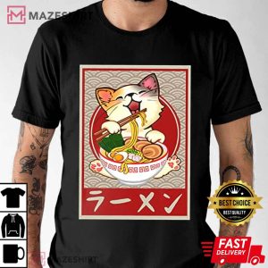 Kawaii Cat Ramen Anime Vintage Japanese T Shirt 2