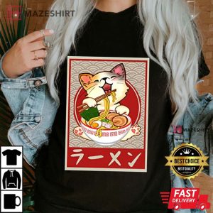 Kawaii Cat Ramen Anime Vintage Japanese T Shirt 3