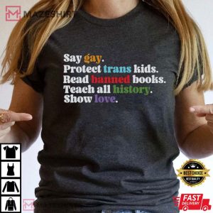 LGBT Say Gay Protect Trans Kids Read Banned Book T Shirt 2