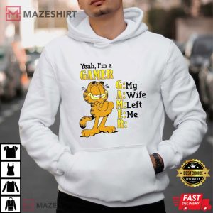 Yeah Im A Gamer My Wife Left Me Funny Garfield T Shirt 3