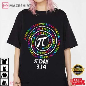 Happy Pi Day Spiral Pi Color Numbers Math Teacher 3.14 T Shirt 1