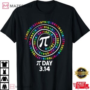 Happy Pi Day Spiral Pi Color Numbers Math Teacher 3.14 T Shirt 4