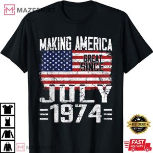 47th Birthday Gift July 1974 American Flag 47 Years Old T Shirt 3
