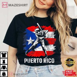 Puerto Rican Baseball Player Puerto Rico Flag Baseball Fans T Shirt 1