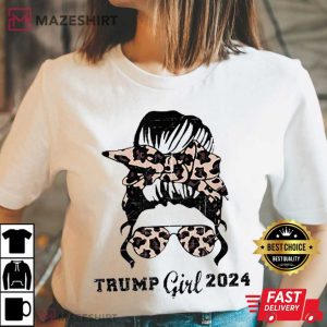 Trump Girl 2024 Leopard Shades Messy Bun T Shirt 2
