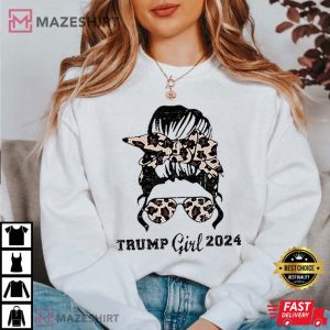 Trump Girl 2024 Leopard Shades Messy Bun T Shirt 3