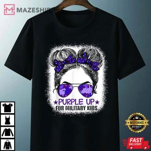 Purple Up For Military Kids Cute Messy Bun T Shirt 2