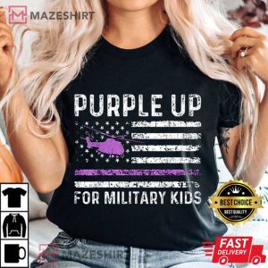 Purple Up Military Kids Military Child Retro American Flag T Shirt 1