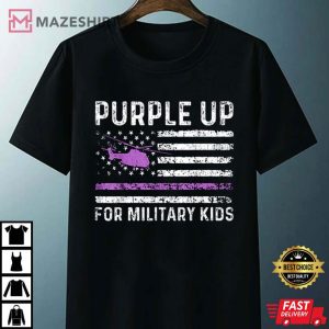 Purple Up Military Kids Military Child Retro American Flag T Shirt 3