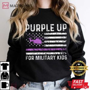 Purple Up Military Kids Military Child Retro American Flag T Shirt 4
