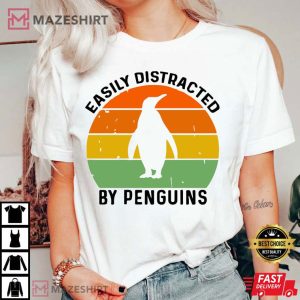 Easily Distracted By Penguin Retro Vintage Antartica T Shirt 1